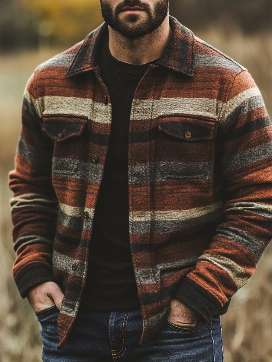 Niklas® | Herren Retro Freizeit gestreifte Langarmjacke