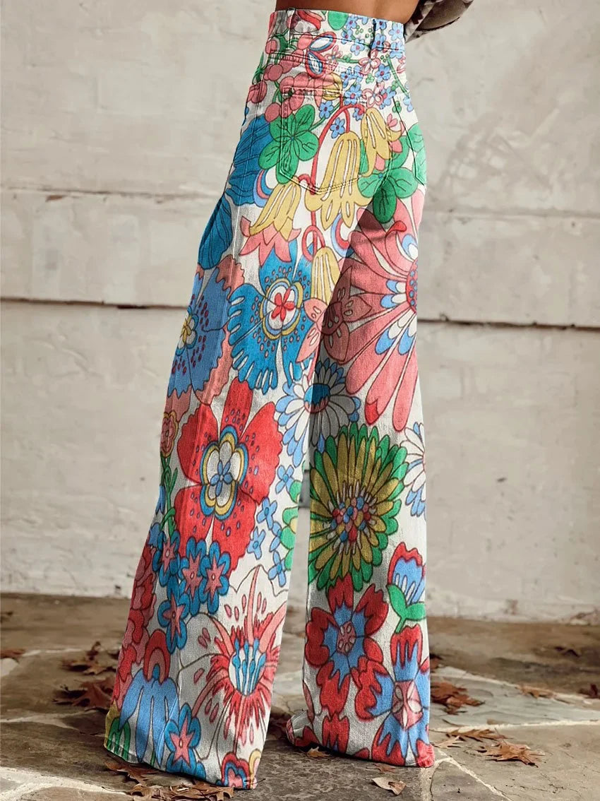 Celina® | Damen Vintage Stempel Druck Legere Weite Hosen