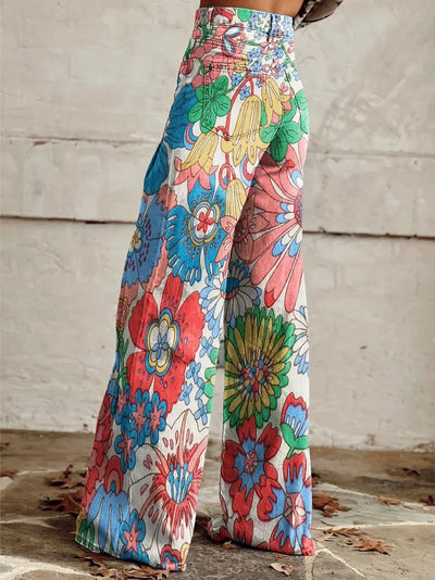 Celina® | Damen Vintage Stempel Druck Legere Weite Hosen