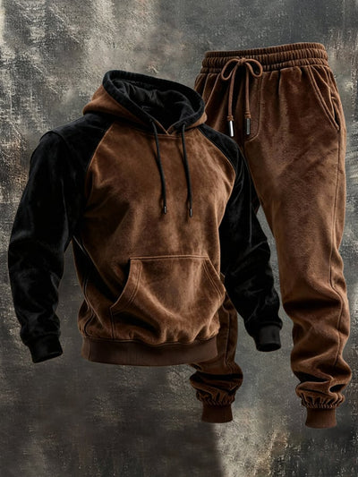 Clemens® | Herren Retro-Stitching Kontrastfarbe Kapuzen Freizeit Sweatshirt Anzug