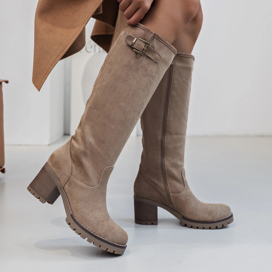 Frederica® | Hohe Schnallen Stiefel in Taupe