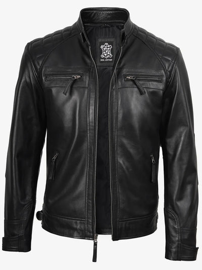 Lambert® | Herren Stepp-Bikerjacke aus schwarzem Leder