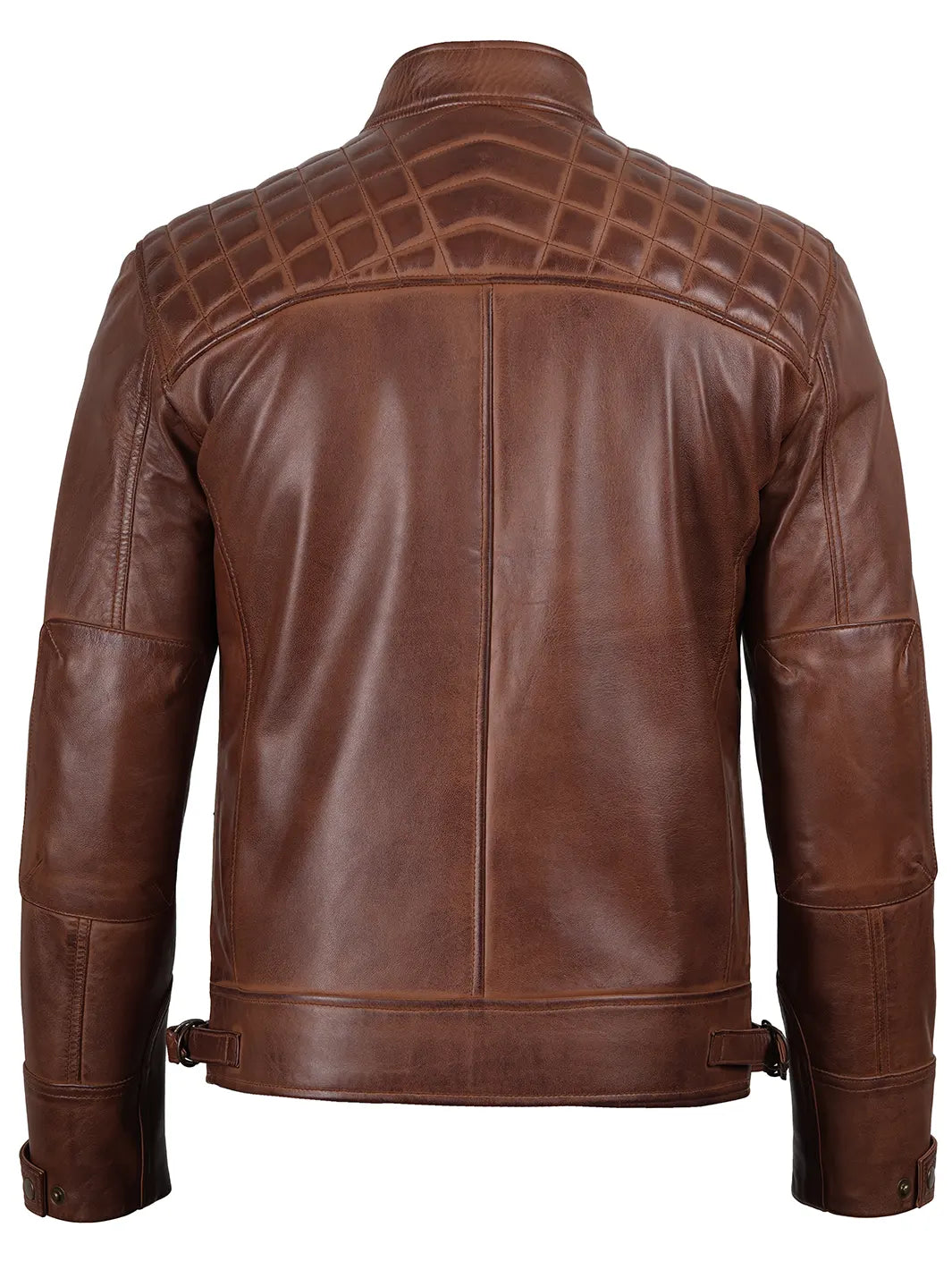Hans® | Herren Cognacbraune Stepp-Leder-Bikerjacke
