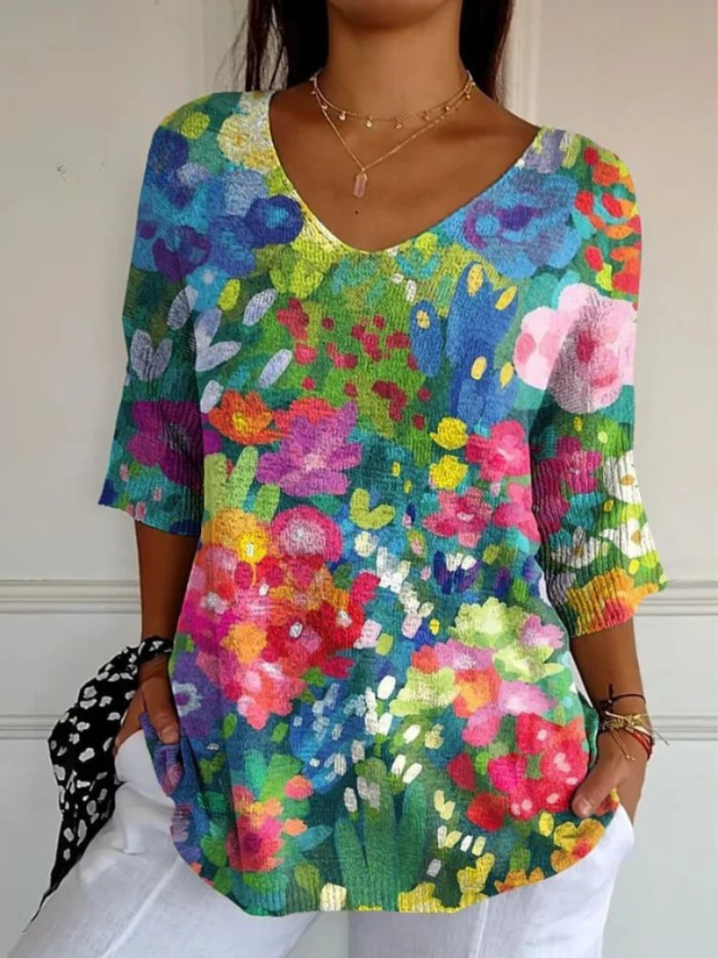 Julika® | Damen Vintage Hübsches Floral Kunst Druck Lässiger Pullover Strick