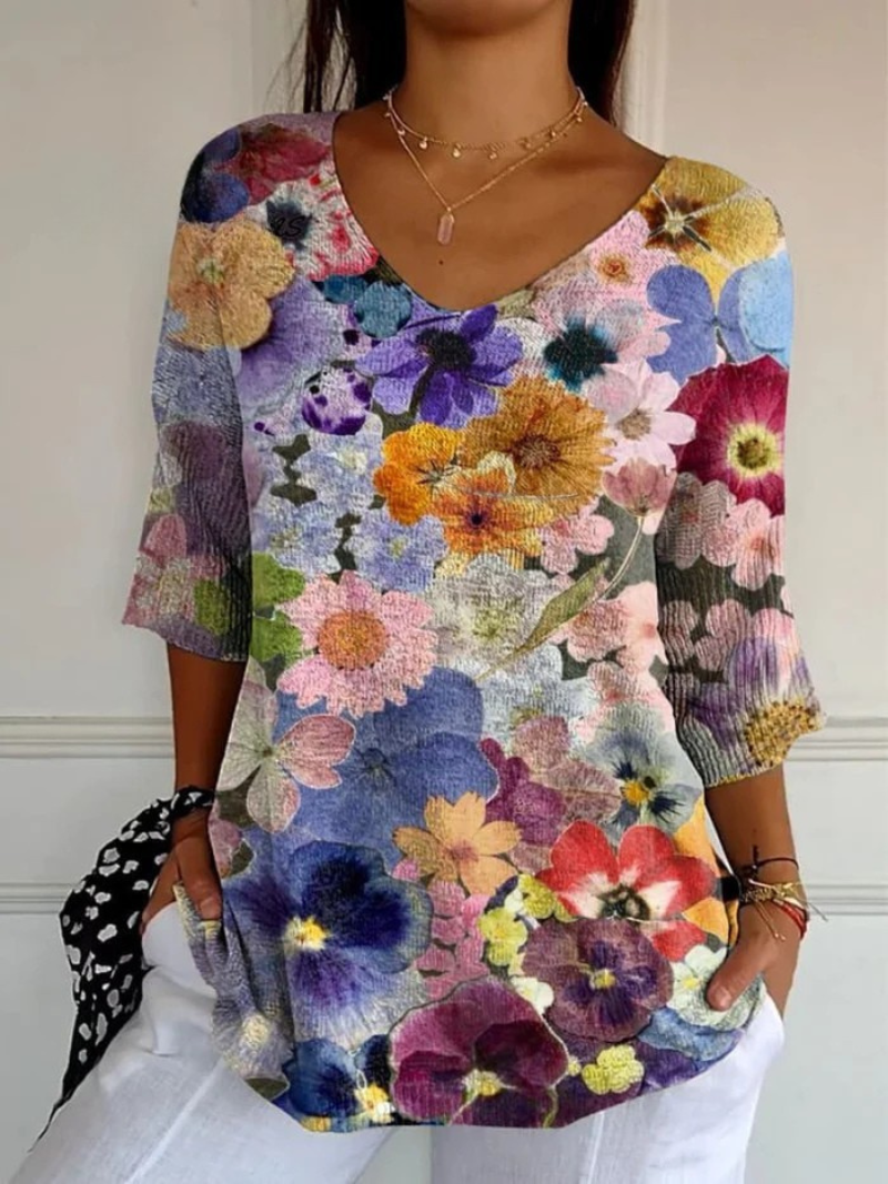 Philomena® | Damen Vintage Hübsches Floral Kunstdruck Lässiger Pullover Strick