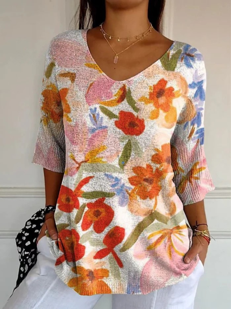 Ivette® | Damen Vintage Kunst Floral Lässiger Pullover Strick