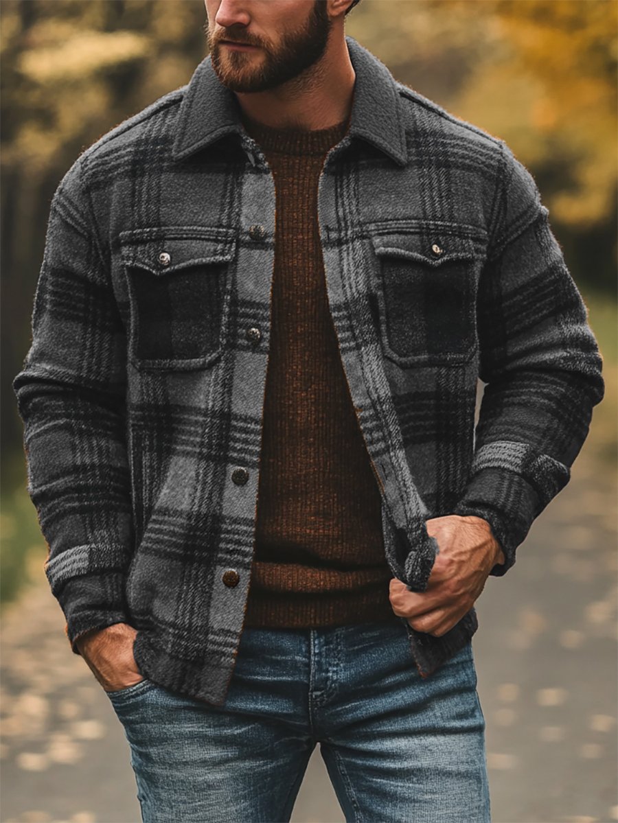 Anton® | Herren Freizeit Karo Langarm Hemd Jacke