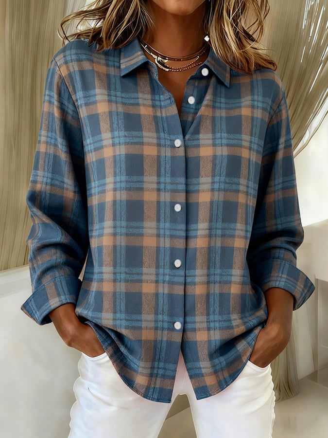 Gudrun® | Damen Karo Druck Lässiges Revershemd