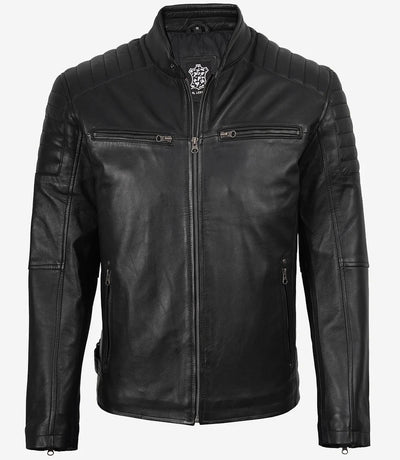 Ernst® | Herren Echtleder Cafe Racer Jacke mit Gepolsterten Schultern