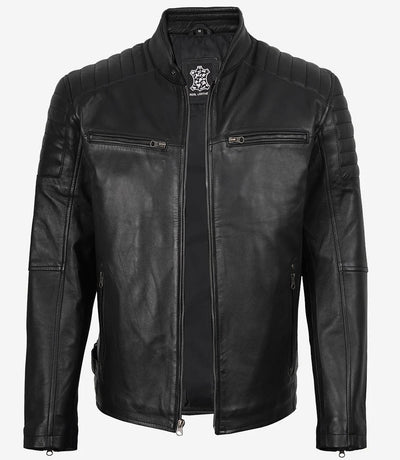 Ernst® | Herren Echtleder Cafe Racer Jacke mit Gepolsterten Schultern