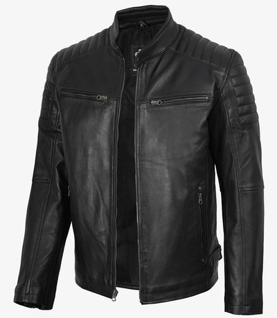Ernst® | Herren Echtleder Cafe Racer Jacke mit Gepolsterten Schultern