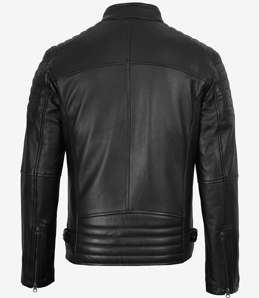 Ernst® | Herren Echtleder Cafe Racer Jacke mit Gepolsterten Schultern