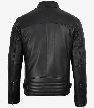 Ernst® | Herren Echtleder Cafe Racer Jacke mit Gepolsterten Schultern